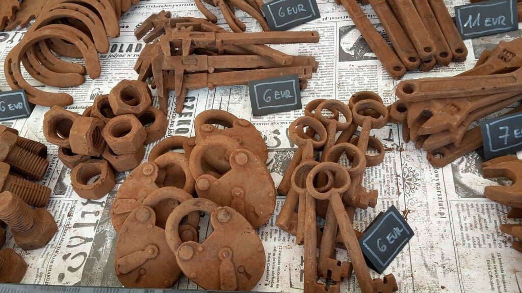 a selection of novelty belgian chocolate locks, keys and tools