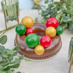 a belgian chocolate smash wreath on a festive table